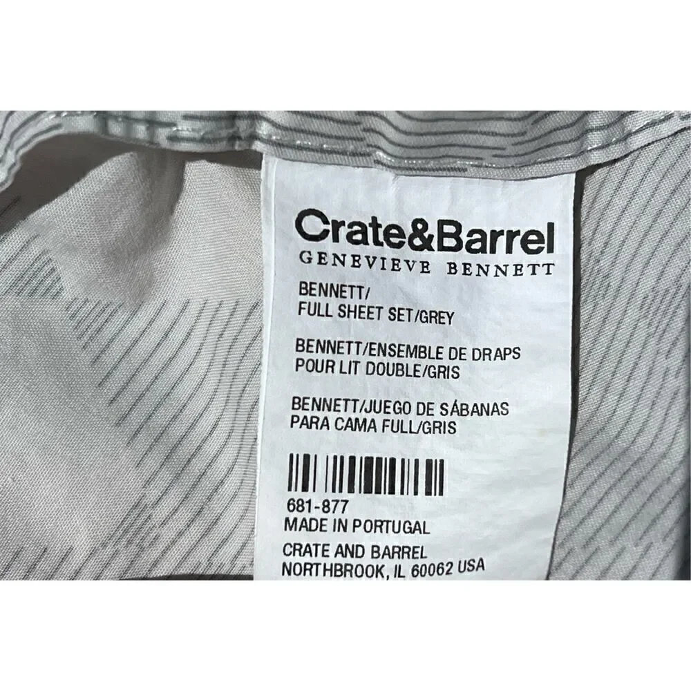 Crate & Barrel Genevieve Bennett Grey Geometric Print Full Sheet Set-READ